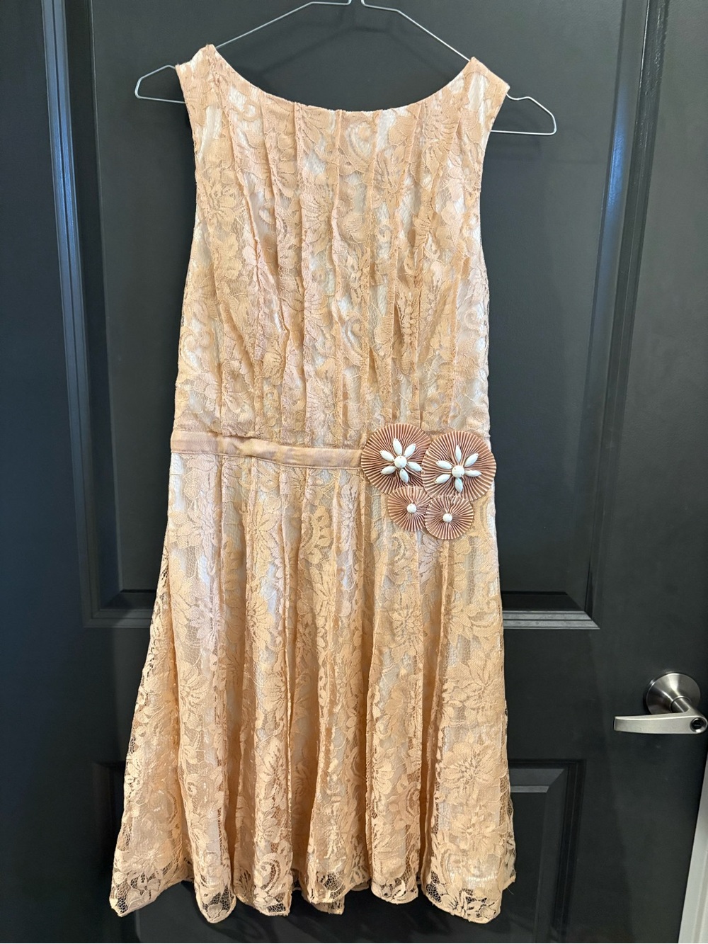 Miss Sixty Peach Lace Mini Dress with Floral Belt Detail